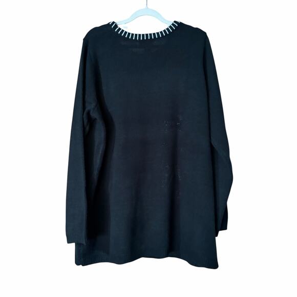 White Stage Women’s Christmas Sweater 2X Black Embroidered Snowman Santa Vintage - Picture 2 of 8